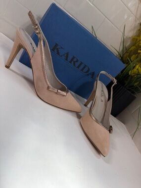 Karida Made in Spain Heels in suede and metallic trim . Size 38 ( US size 8)